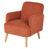 Sillón de terciopelo naranja con patas de madera