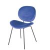 Stuhl mit blauem Samtbezug und schwarzem Metall