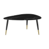 Table basse ovoïde en verre effet marbre noir et métal coloris laiton et noir L90