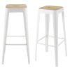 Tabourets de bar industriels professionnels en bois de manguier et acier blanc H79 (x2)