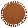 Tappeto rotondo in cotone riciclato marrone caramello con pompon Ø 100 cm