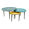 Tavoli estraibili in metallo laccato blu e giallo