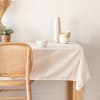 Tovaglia in cotone biologico beige con bordi bianchi 150x250