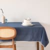 Tovaglia in cotone biologico blu con bordi bianchi 150x250 cm