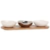 Suppenschüsseln aus weiß, beigem und silbernem Steingut, Set aus 3 mit Tablett aus Akazienholz