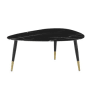 Zwarte ovale salontafel van glas met marmereffect, messingkleurig en zwart metaal
