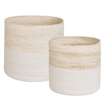 2 cestas de fibras e algodão brancas