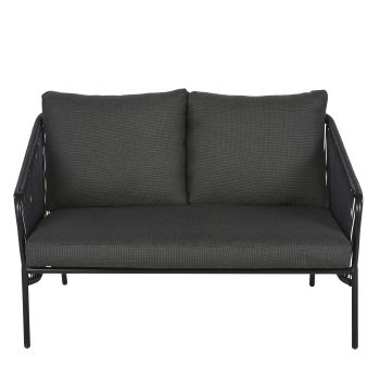 Arun - 2-Sitzer-Gartensofa aus Kunstharz und Metall, schwarz