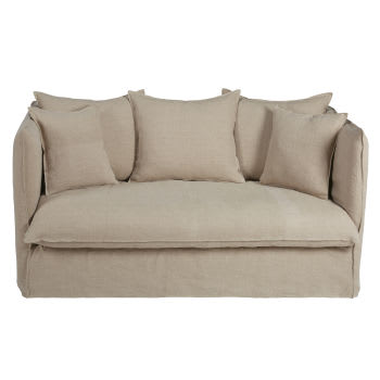 Louvain - 2-Sitzer-Sofa mit Bezug aus beigem gewaschenem Leinen