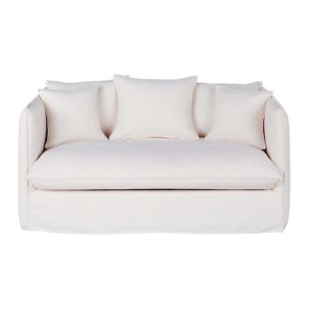 Louvain - 2-Sitzer-Sofa mit Bezug aus weißem Stoff mit Leineneffekt