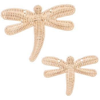 Dragonfly - 2er Set Wanddeko Libellen aus geflochtenem Rattan 10x16cm