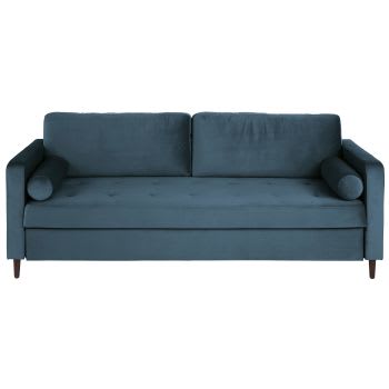Olivia - 3/4-Sitzer-Schlafsofa mit blauem Samtbezug