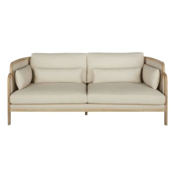 3/4-Sitzer-Sofa mit beigefarbenem Leinenbezug