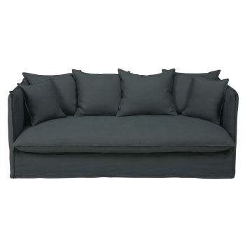 Louvain - 3/4-Sitzer-Sofa mit Bezug aus anthrazitfarbenem gewaschenem Leinen
