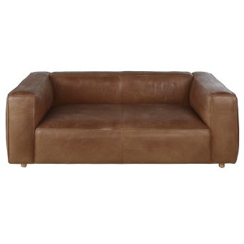 3/4-Sitzer-Sofa mit braunem Lederbezug