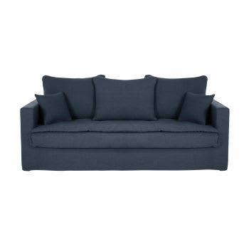 Célestin - 3/4-Sitzer-Sofa mit nachtblauem Leinenbezug