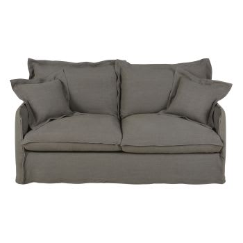 Barcelone - 3-Sitzer-Schlafsofa mit dickem grauem Leinenbezug und Matratze 14 cm