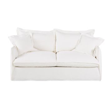Barcelone - 3-Sitzer-Schlafsofa mit weißem Leinenbezug und Matratze 14 cm