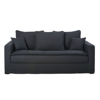 Célestin - 3-Sitzer-Sofa mit Bezug aus gewaschenem Leinen, anthrazitgrau