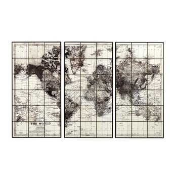 Lindbergh - 3-teiliges Bild Weltkarte aus schwarzer Keramik 189x125