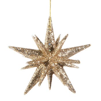 - Set of 12 - 3D Gold Glitter Star Christmas Hanging Decoration