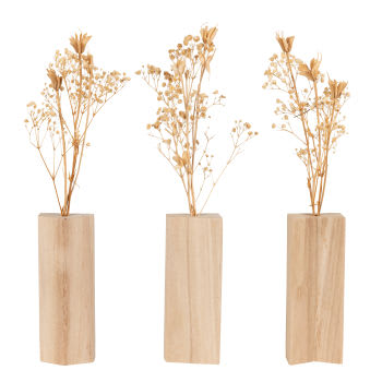 Selma - 3er Set Wanddeko-Vasen aus Holz und Trockenblumen 18x39cm