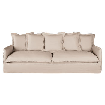 Barcelone - 4/5-Sitzer-Sofa mit Bezug aus beigefarbenem Leineneffekt