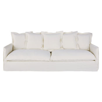 Barcelone - 4/5-Sitzer-Sofa mit Bezug aus weißem Leineneffekt