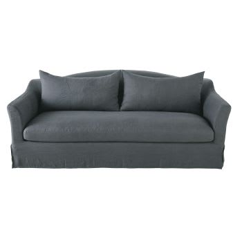 Anaelle - 4-Sitzer-Sofa mit Bezug aus gewaschenem Leinen, anthrazitgrau