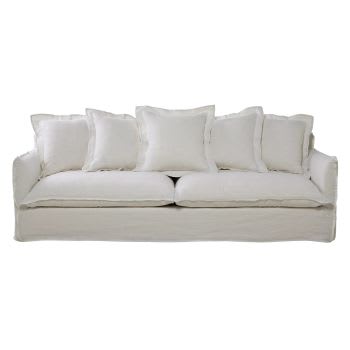 Barcelone - 5-Sitzer-Sofa aus Leinen, weiß