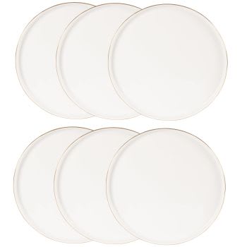 6 piatti piani in porcellana bianca e dorata