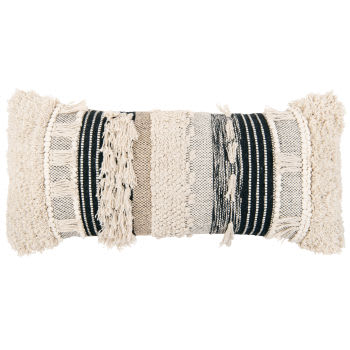 ABDY - Cojín de algodón reciclado bordado color crudo, beis y negro 35 x 80