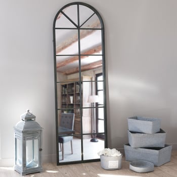 Achille - Grand miroir fenêtre arche en métal noir 59x180