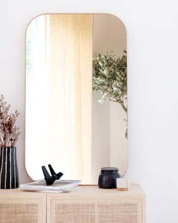 ADANA - Miroir rectangulaire arrondi en bois de chêne beige 60x100