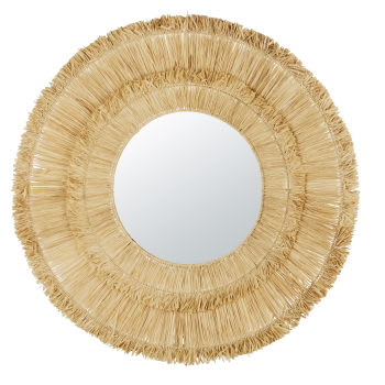 AGUIASE - Specchio in rafia beige Ø 111 cm
