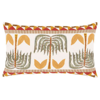 AHOURA - Funda de cojín de algodón con estampado exótico bordado multicolor 50 x 30
