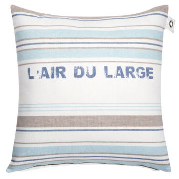 AIR DU LARGE - Cuscino in cotone bianco, blu e tortora con motivi a righe intessute 60x60 cm