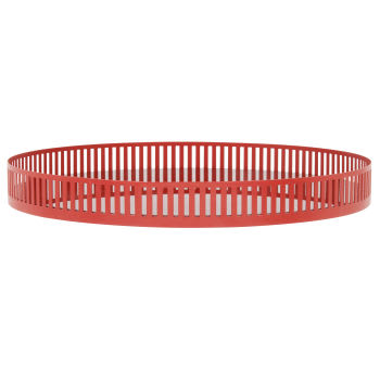 AKA - Vassoio rotondo in metallo rosso e vetro trasparente Ø 35 cm