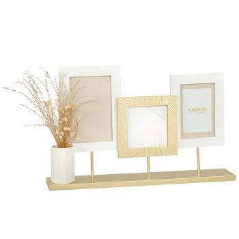 ALBA - Witte en goudkleurige staande fotokader voor 3 foto's 42 x 25 cm
