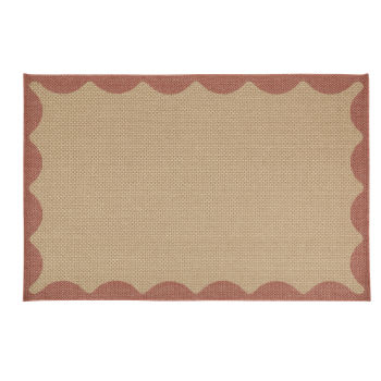 TUDY - Alfombra de exterior trenzada beige con estampado ondulado color terracota 160 x 230