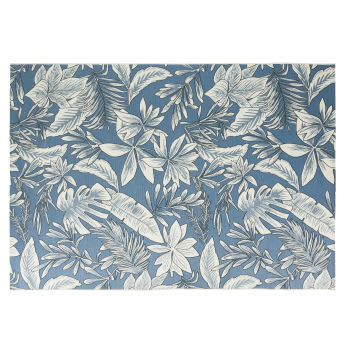 Alfombra de tejido jacquard con estampado vegetal en azul y blanco 160 x 230