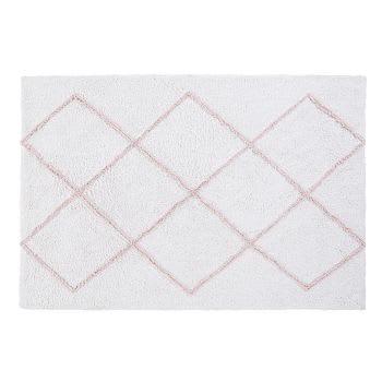 Alfombra infantil de algodón color crudo con motivos gráficos rosa 120x180