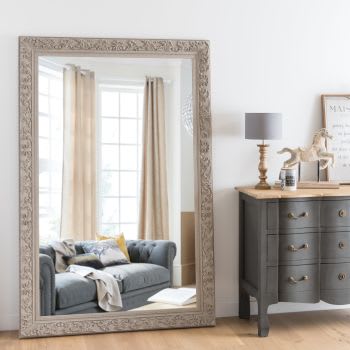 ALIENOR - Grand miroir rectangulaire à moulures beiges 120x180