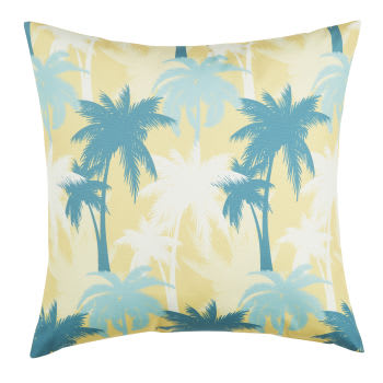 SARASOTA - Almofada com estampado de palmeira azul-esverdeado, azul e amarelo 60x60