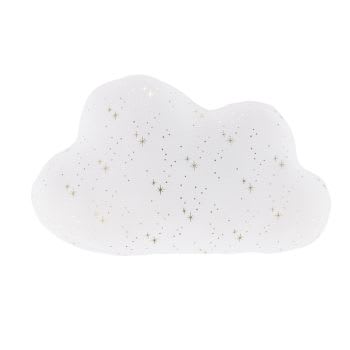 CLOUDY - Almofada com forma de nuvem em algodão biológico otomano branco com motivos de estrelas douradas 35x23
