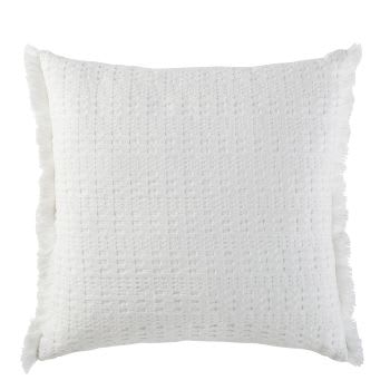 NYDIA - Almofada em algodão biológico em relevo branco com franjas 45x45