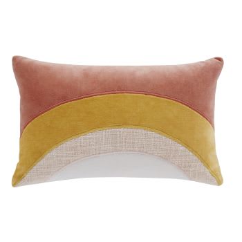 Almofada em trama de algodão e veludo de algodão rosa e amarelo-mostarda 25x40