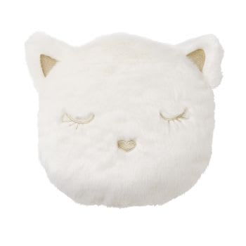 Almofada gato imitação de pele branca com bordado dourado 30x30