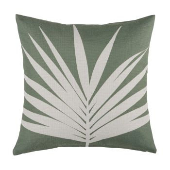 PALMIRA - Almofada verde com estampado de folhagem cru 45x45