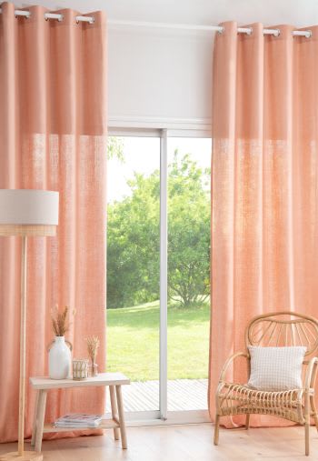 Altrosafarbener Vorhang mit Ösen aus gewaschenem Leinen, 1 Vorhang, 130x300cm, OEKO-TEX® zertifiziert